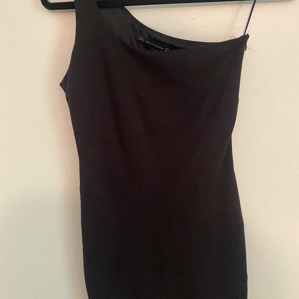 ZARA TRF Collection Black Mini One Shoulder Dress Size Small Sorority Party